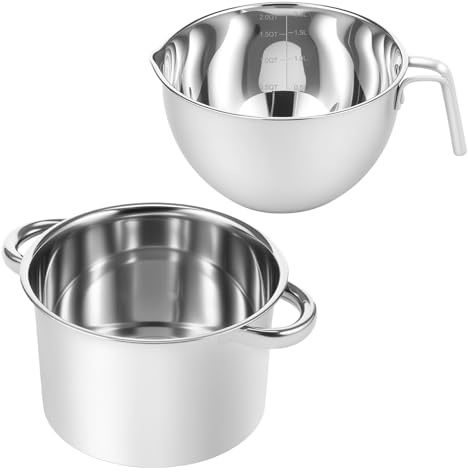 Pentola per bagnomaria, in acciaio inox, 2,5 l, per bagnomaria e 1,8 l, con manico, in acciaio inox 304