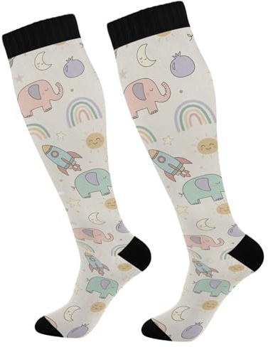MAOBLYR Cartoon Elephants Compression Socks Knee High for Men Women 20-30mmHg Casual Athletic Tube Socks for Soccer Nurse Warm Stockings 2 Pair