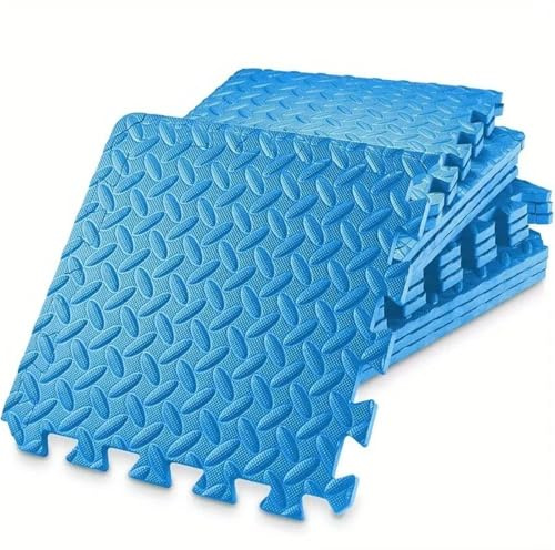 Tappeto Da Fitness A Puzzle Piastrelle in schiuma ad incastro da 8/16 pezzi Tappetini morbidi anticaduta facili montare for yoga a casa(Blue,8Pcs)