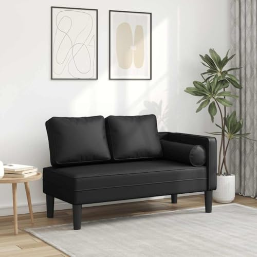 Drillkyn Chaiselong konstläder svart med kudde 116,5 x 62 x 57,5 cm, träram, mycket elastiskt skum, recamiere-ottoman för vardagsrum, sovrum, läshörna, bekväm relaxstol