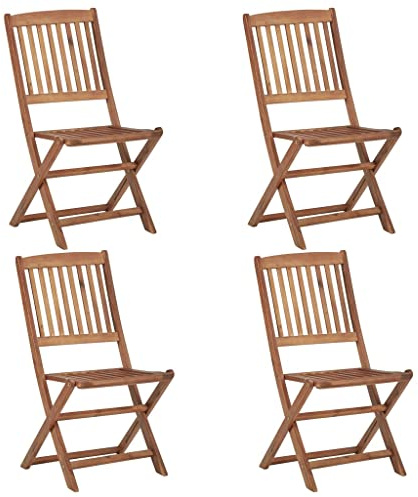 LoogCape Fällbara trädgårdsstolar 4 st av massivt akaciaträ, väderbeständigt och utrymmesbesparande, perfekt som balkongstol, terrassstol, campingstol med ryggstöd och armstöd