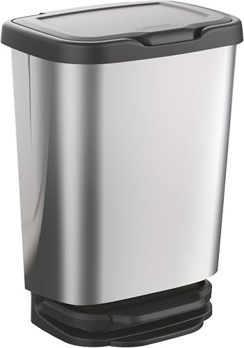 M Home by Mazzei Mondex - Küchenmülleimer mit Pedal, 20 l, Soft-Closing-System, sanfter Verschluss, Silbergrau, ideal für Küche, Bad, Keller, hergestellt in Italien