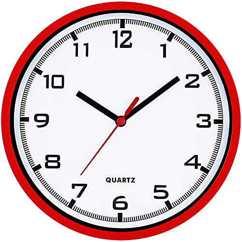 MPM Quality Reloj de Pared de diseño Moderno, de plástico, Color Rojo/Blanco, Motor Paso a Paso de Cuarzo, el Accesorio Ideal para Cualquier habitación de la casa: salón, Dormitorio, Cocina, Oficina,
