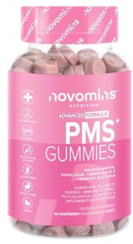 PMS Integratori - 60 Orsetti Gommosi per la Sindrome Premestruale - Senza Glutine - Vegano - Squilibrio Ormonale con Agnocasto, Vitamina B6, D2, Magnesio e Probiotici - per l'Energia - Novomins