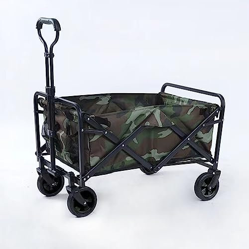 Bollerwagen Faltbar 80L,Tarnung Garten Handwagen Faltbar Breite Reifen Transportwagen Mit Seitentasche Getränkehalter Verstellbarem Griff,Bis 55Kg Tragkraft,Tarnen,6.5 Wheels