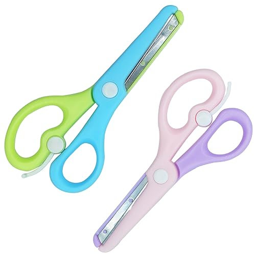 Sugeru 2Pcs Forbici Bambini,2 colori Forbici Punta Arrotondata bambini 3 anni,per Destrorsi e Mancini,Lama in Acciaio inossidabile/Impugnature in Plastica,Sicure per Bambini,Comode e Resistenti (2pcs)