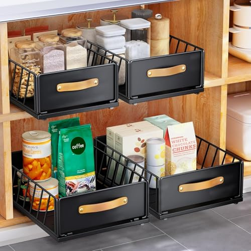 Kitstorack Tiroir armoire coulissante en métal organiseur avec poignée étagère de rangement de cuisine avec armoire Nano - salle de bains panier tiroir (40 Profondeur x 30 Largeur x 16 Hauteur cm)