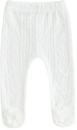 Carolilly Bebé Niña Medias de Punto Leotardos Bebé Recién Nacida Calcetines Largos Elásticos Pantalones Footies Leggings Pantimedias de Chica Pequeña para Invierno (Blanco, 3-6 Months)