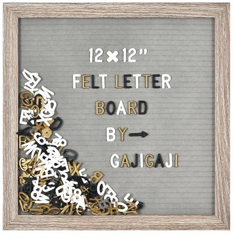 Filz-Briefbrett mit 600 Buchstaben, Zahlen, Symbolen, 30,5 x 30,5 cm, austauschbare Nachrichtentafel mit Holzrahmen, Wandhalterung, Grau