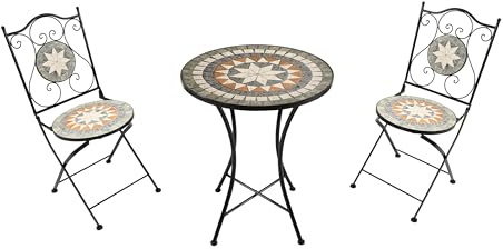 AXI Amélie Set Bistrot, 2 Sedie 1 Tavolo, Set Bistrt da Balcone, Veranda Mosaico Stella Grigia - Set Bistro da Esterno, Tavolo Bistro a Mosaico per Giardino/Balcone/Terrazza