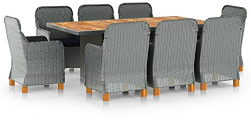 QZZCED Juego de muebles de jardín de terraza, muebles de balcón, juego de muebles de jardín de 9 piezas, conjunto de comedor con cojines de poliratán, gris claro para jardines, terrazas, balcones