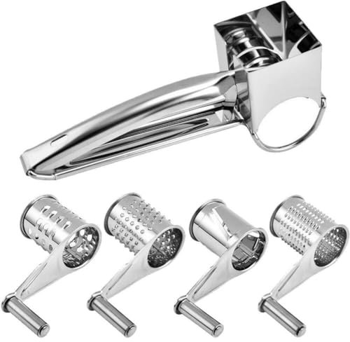 Fituenly Rallador De Queso Rotatorio De Acero Inoxidable/trituradora De Verduras, Rallador De Alimentos con Rallador Grueso/rallador Fino/rallador De Tambor para Queso Parmesano, Ajo Y Nueces