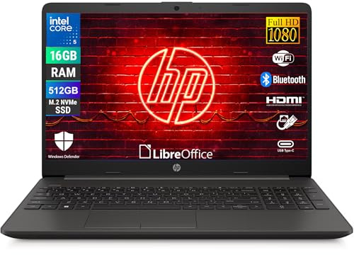 HP 250 G10 Ordinateur portable Intel i5-1334u 10 Core 3,4 GHz, écran 15,6 FHD, RAM 16 Go, SSD 512 Go, Windows 11, prêt à l'emploi avec Libre Office