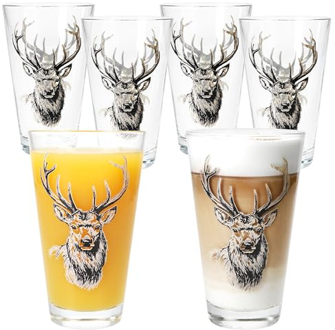 MamboCat Alois - Lot de 6 verres à eau - 250 ml - Hauteur : 13,1 cm - Avec décor cerf - Pour 6 personnes - Verre conique pour jus, soda, boissons gazeuses et autres
