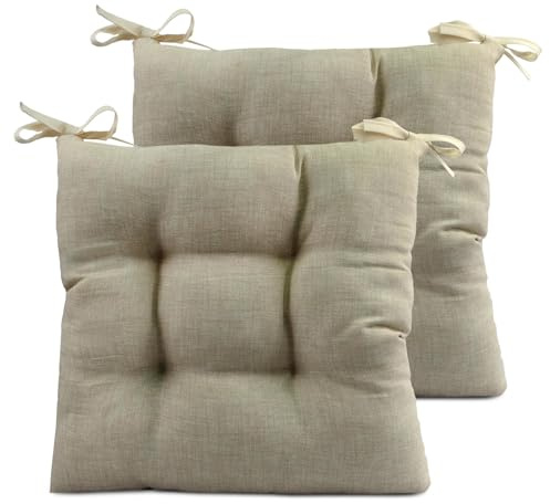 TIENDA EURASIA – Pack de 2 Cojines para Asiento | 50% Algodón y 50% Poliéster | 40x40x8 cm | Funda de Tela Lavable | Cremallera | Relleno de Fibra Acolchada | Cojines Exterior Jardin (Crudo)