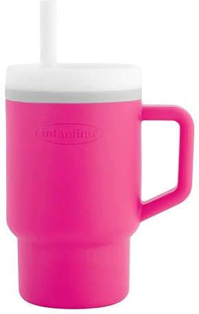 Infantino Mi 1er Tumbler, Adorable Vaso en Miniatura con Pajita Resistente y Asa para Niños Pequeños, Fomenta la Hidratación, Fácil de Limpiar, 250ml, Chicle