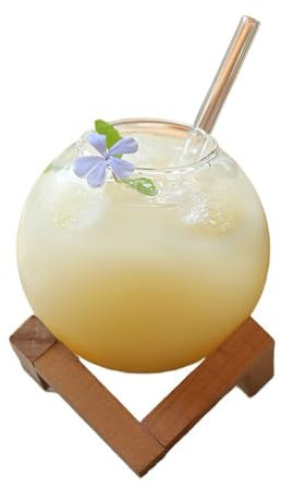 XuQiZZpp Creative Ronud Ball - Taza de cristal con soporte de madera, taza para bebidas, cócteles, cristalería, restaurante, bebidas frías, jugos