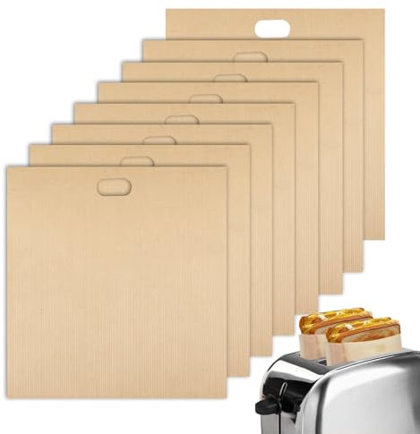 Toastie Bags for Toaster Reusable – 8 Pack Non-Stick Washable Sandwich Toaster Bags – Large Size Bread & Pizza Toastie Bag – Heat Resistant Toasted Sandwich Bag for Grill, Microwave & Oven (17x19cm)