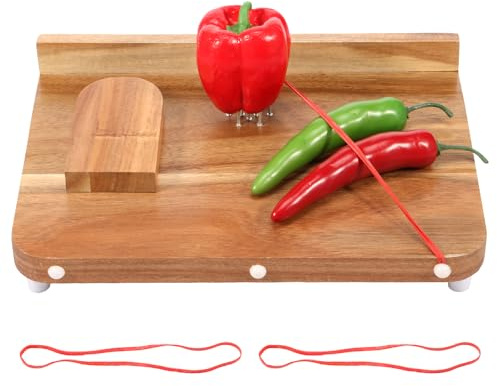 Tabla de cortar adaptativa de madera con pinchos, superficie lisa, tabla de cocina para discapacitados con fondo antideslizante para verduras, frutas y carnes