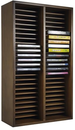 Scaffale per CD in legno massello, supporto per CD, DVD e CD, grande capacità, per contenere fino a 50 custodie per CD, colore noce nero