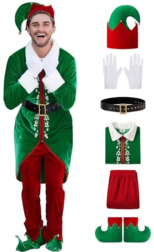 Mainfini Man Christmas Funny Costume Santa Helper Playful Full Set XXL