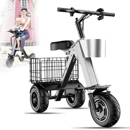 Patinete De 3 Ruedas para Adultos, Autonomía De 30-50 Km, Motor De 450 W, Triciclo Eléctrico,Scooter De 3 Ruedas,Viene con Batería,Cargador Y Cesta De Almacenami(with Two Baskets)