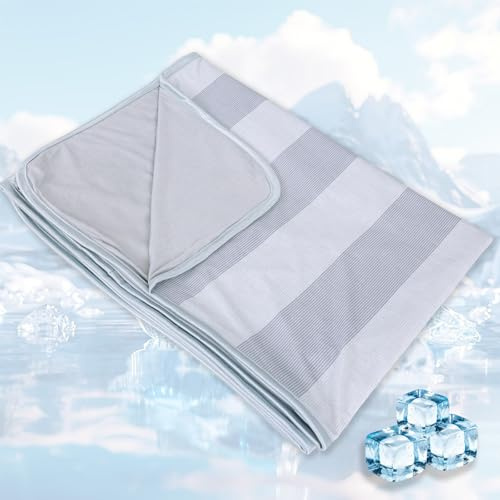 Cooling Blanket for Night Sweats, Summer Blanket Hot Sleeper King Size | Green Stripes Adult Cold Blanket for Night Sleeping, Cool Arc Chill Tech Throw Blanket for Menopause Bamboo Blend Qmax>0.5