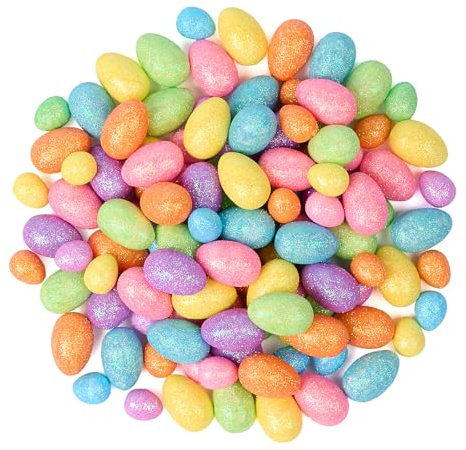 120 Pcs Mini Glitter Easter Eggs Decor, Shiny Foam Easter Eggs Decorations for Basket Fillers, DIY Crafts, Party Favors Supplies (0.7” & 1.2”)