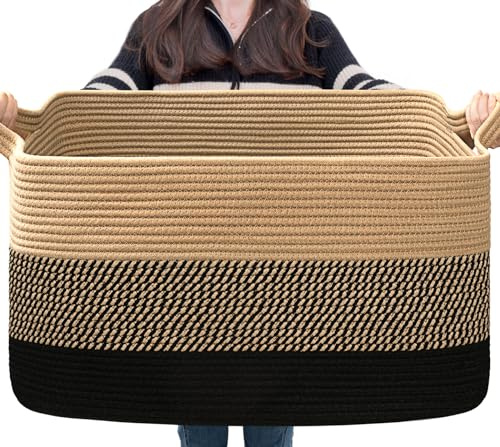 TIMEYARD Aufbewahrungskorb Jute Geflochten 55x38x30cm Schwarze Jute