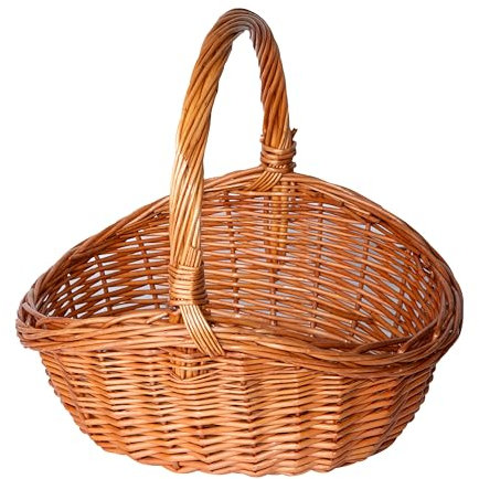 Oval Traditional Wicker Shopping High Handle Basket Storage Basket (Medium)