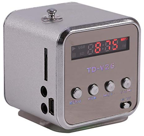 Diyeeni Mini-Musik-Player, tragbares UKW-Radio, Modesprecher, TF-Karte und U-Disk(Silber)