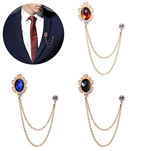 Huture 3 piezas broche para hombre, broches de metal, clips blusas accesorios para bufanda, clips vintage de cristal, insignia de joyería de moda corpiño para señoras, diamante rojo-negro