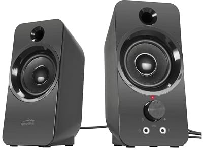 Speedlink DAROC Stereo PC Speaker - PC Lautsprecher mit Klinkenstecker 3,5mm AUX, 12Watt, USB Stromversorgung, Computer Boxen Klinke, Klein, Aktiv, für Desktop, Notebook, Laptop, schwarz