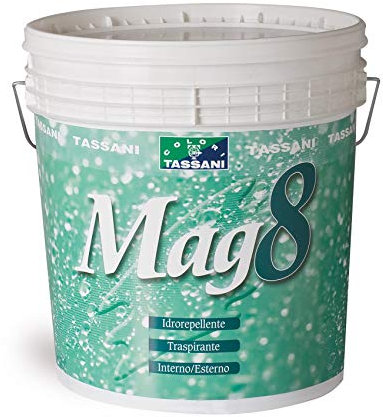PITTURA MURALE IDROPITTURA TRASPIRANTE IDROREPELLENTE Mag8 PER INTERNI ED ESTERNI BIANCA LT. 14 TASSANI