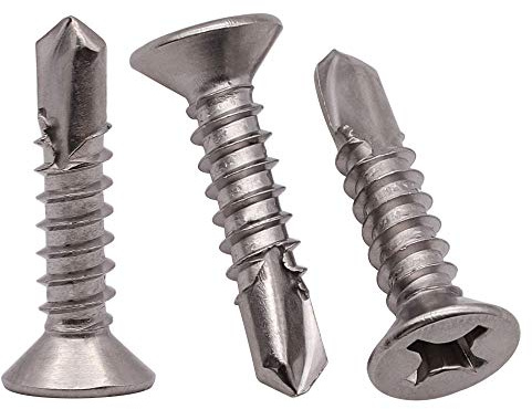 #10 x 3/4 Phillips Flat Head Sheet Metal Screws, Stainless Steel 410 Self Drilling Screws for Metal, Countersunk Head, Phillips Drive, Self Tapping, 100 Pack