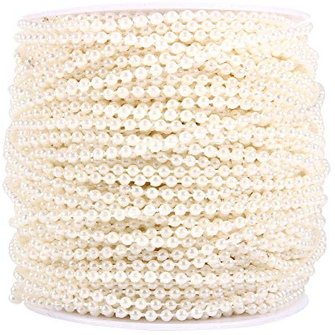 Filo di Perle Decorative, Ghirlanda di Perle, Rotolo da 50 m Lenza da Pesca 3 mm Perle Perline Perline Catena Ghirlanda Centrotavola per Matrimonio, Decorazione per Feste Compleanni(cremoso)