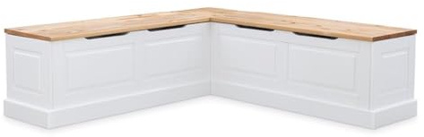 Riverbay Furniture 18 High Transitional Backless Wood Corner Kitchen Breakfast Nook Bench, with Hidden Storage, in White & Natural Finish