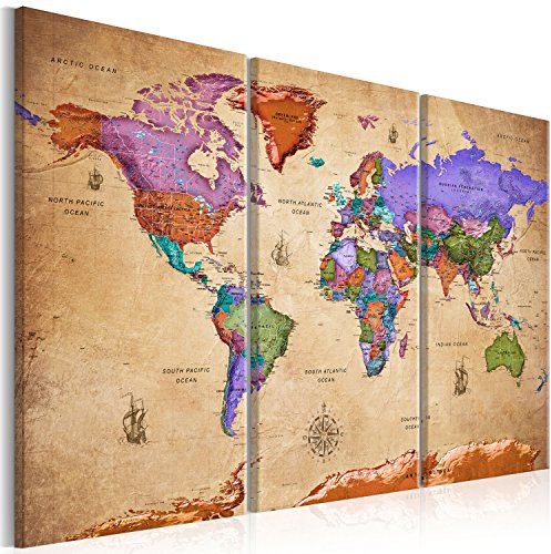 murando Acoustic Canvas Wall Art World map Vintage 135x90 cm / 53 x 35 3 pcs. picture with acoustic foam sound absorption print image Artwork 1 pc room acoustics soundproofing k-A-0381-b-e