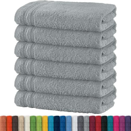 Erwin Müller Handtuch 6er-Pack Heidelberg 100% Baumwolle - saugstark, gut trocknend, kompakt, leichte Qualität hellgrau Größe 50x100 cm - ideal für Sport, Strand, Reisen