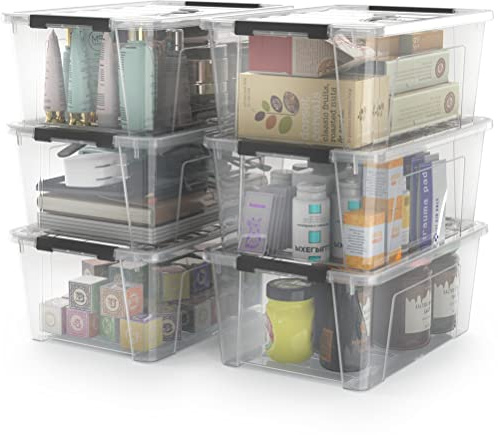 WYT Clear Storage Latch Bins, 6-Pack Storage Organizer Box with Handle and Lids, 5-Litre
