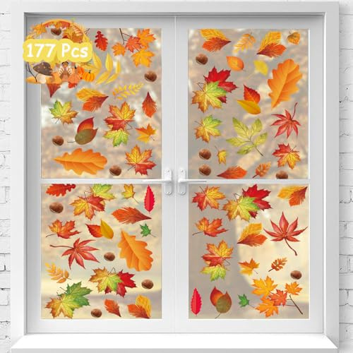 Lot de 177 autocollants d'automne pour fenêtre, étiquettes décoratives pour enfants, feuilles d'automne