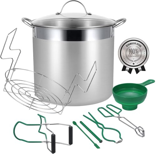 HOMKULA Green Stainless Steel Canning Pot with Rack and Lid, Large Water Bath Canner, Full Home Canning Supplies Starter Kit