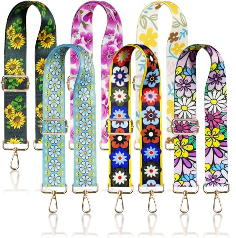 Grosun 6 Pieces Purse Straps Replacement Crossbody Straps for Purses 1.5 Inches Purse Strap Purse Replacement Straps for Handbags Shoulder Strap (Flower Style)