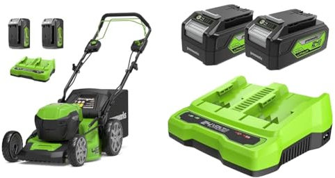 Greenworks 48V (2x24V) Selbstfahrender Akku Rasenmäher & 24V Akkus & Doppellader Ladegerät