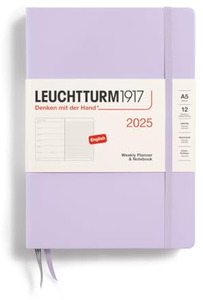LEUCHTTURM1917 370734 Weekly Calendar & Notebook 2025, Medium A5 Hardcover - 12-Month Planner, Lined - Lilac, English
