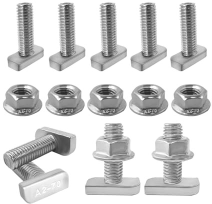 SyiXute 20 Piezas Tornillos de Cabeza de Martillo M8 x 25 mm,Tornillo Tipo T Acero Inoxidable A2-70 con Tuercas de Brida,Tuercas Dentadas de Bloqueo para Invernadero,Fotovoltaica y Montaje Solar
