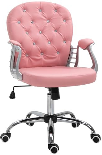 Vinsetto Office Chair, Swivel Desk Chair, PU Vanity Chair with Adjustable Height and Rolling Wheels for Home Work Study, Pink