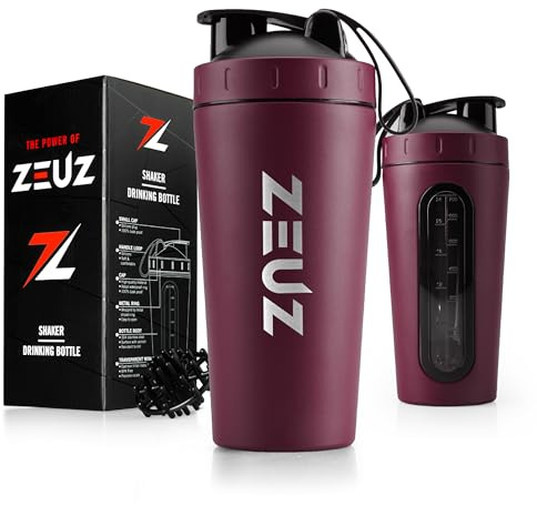 ZEUZ Edelstahl Protein Shaker Becher - Sport, Fitness, CrossFit & Training Bottle - Eiweiß-, Smoothie- & Proteinshaker - BPA-Frei - 700 ml (Bordeaux Rot)