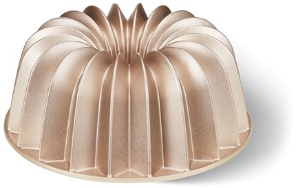 KITESSENSU Non-Stick Cake Pan, 9.5-Inch Aluminum Cake Mold, 8 Cup Fluted Heavy Duty Tube Pan, Durable Rust & Scratch-Resistant, Baking Mold for Jello, Gelatin, Chocoflan, Flan, French Wreath,Gold