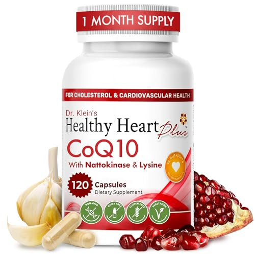 CoQ10 Cardiovascular Supplement 150mg – Coenzyme Q10, Nattokinase, Pomegranate, Garlic & Lysine for Blood Cholesterol, Circulation, Heart Plus CoQ10 Supplement for Men & Women, 120 Capsules by Rhoziva